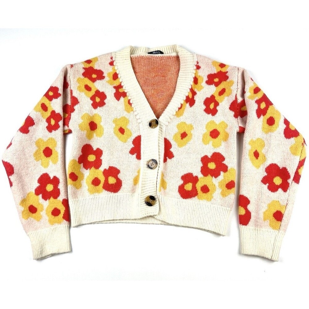 Chunky Knit Flower Cardigan Scandi Girl Boho Artsy Funky